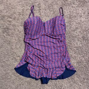 Mazu Swim One-Piece Swimsuit – Size 16 – Ruffled Skirt, Adjustable Straps
